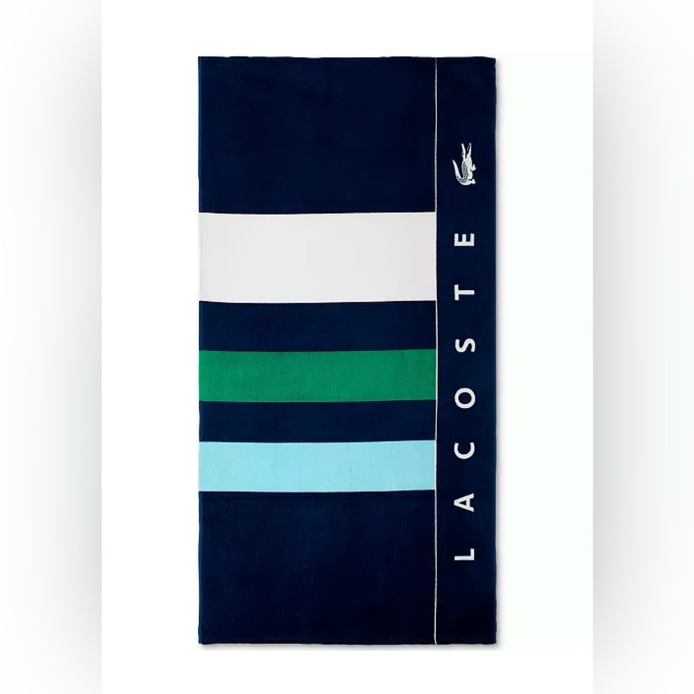 Lacoste Sporty Stripe Cotton Beach Towel, 36" x 72" NWT